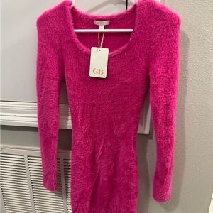 GB pink fur bodycon dress - XS
